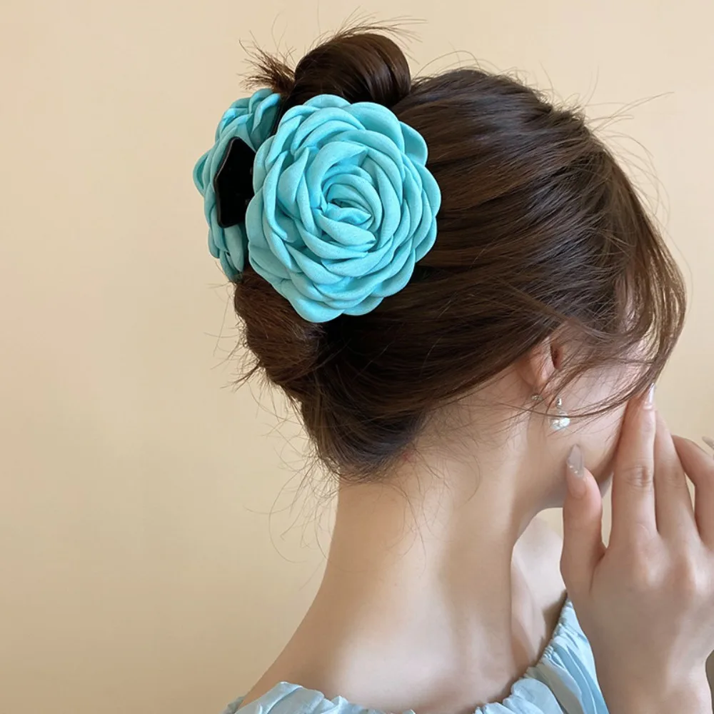 Fairy Cloth Flower Hair Claw Acrylic Hair Accessories Rose Hair Catches Headdress Simulated Flower Hair Crab Clip Beach