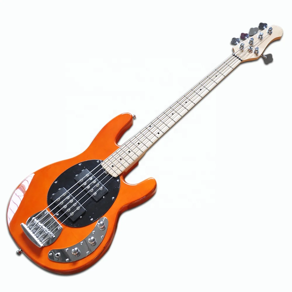 5 Strings Orange Electric Bass with Humbucker Pickups,Maple Fretboard