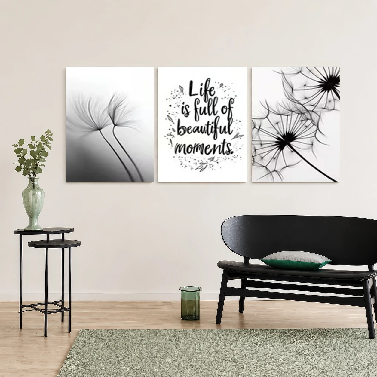 2D Flat, 3pcs 3pcs Minimalist Botanical Wall Art Prints with Dandelion & 