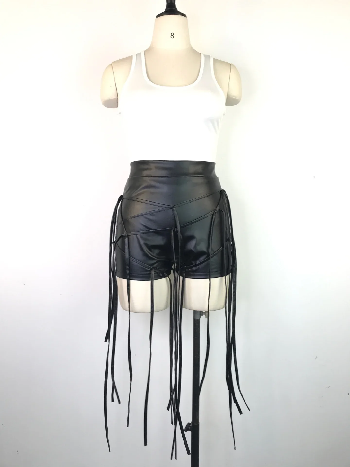 PU Leather Shorts Women Clothing Streetwear Fashion Casual Sexy Leather Rope Woven Low Waist Y2k Half Pants 2025 Summer New