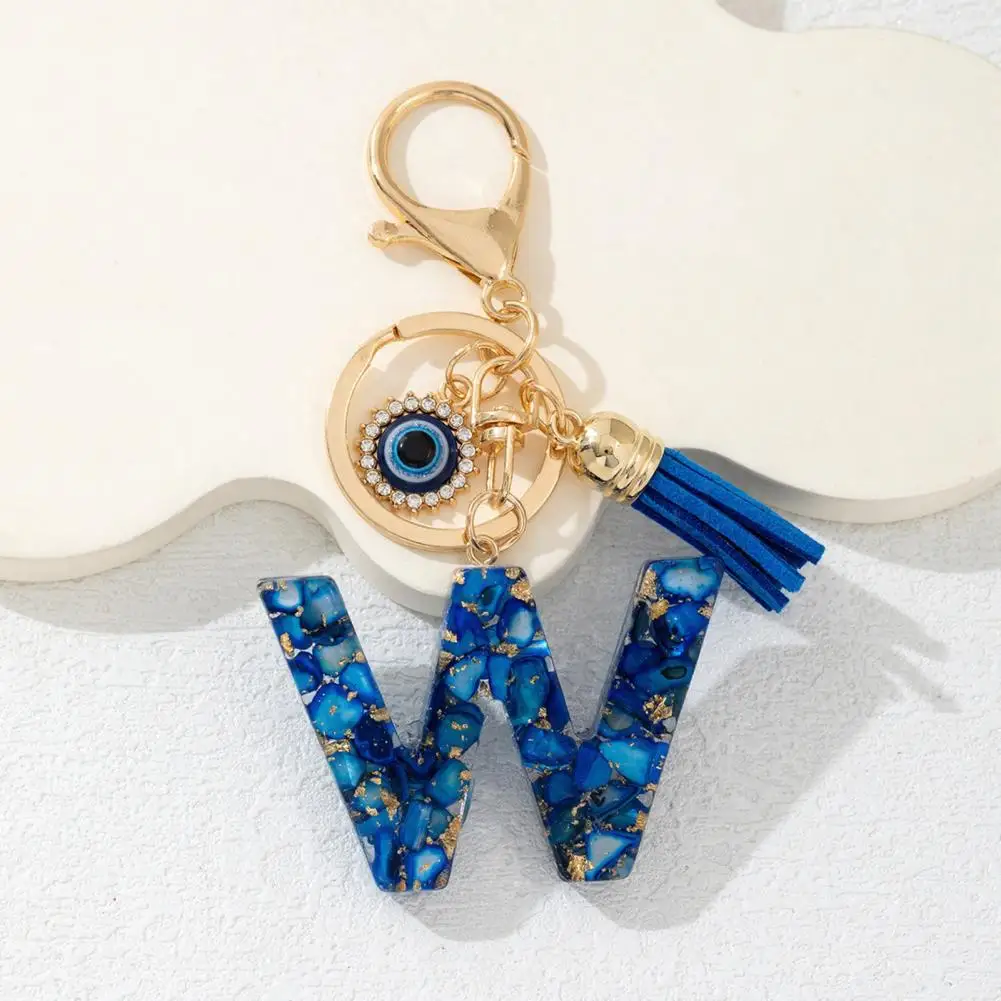 Schlüsselanhänger-Zubehör: Buchstaben A-Z Schlüsselhalter, blaue Serie, Schlüsselanhänger-Anhänger, Buchstaben-Charm, Schlüsselkette mit Augen-Quasten-Design für Taschen