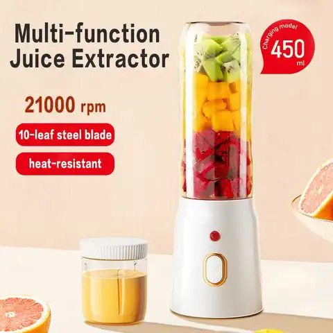 휴대용 무선 블렌더 Juicer 450ml 전기 과일 Juicer USB 충전식 레몬 오렌지 주스 컵 스무디 블렌더
