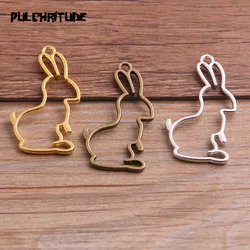 10pcs 23*44mm Three Color Alloy Jewelry Accessories Rabbit Charm Hollow Glue Blank Pendant Tray Bezel