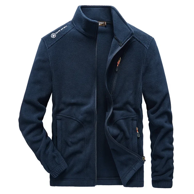 Autumn and Winter New Men\'s Warm Chunky Warm Velvet Unhooded Loose Outdoor Polar Fleece Jacket