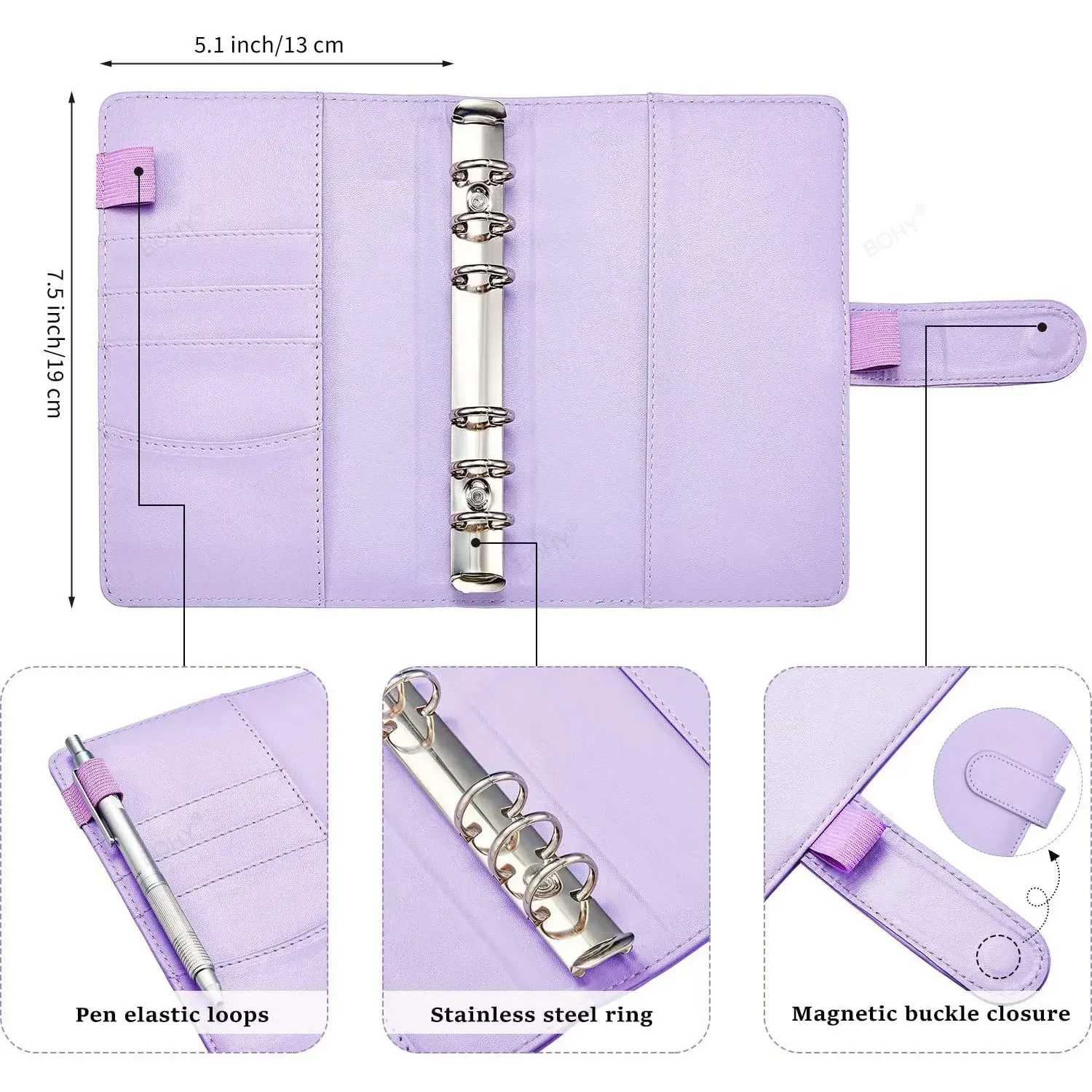 Carnet de notes en cuir PU avec fermeture éclair transparente, classeur Horizon, système d'évaluation, enveloppe de trésorerie, poches d'immatriculation, feuilles de budget d'exroutage