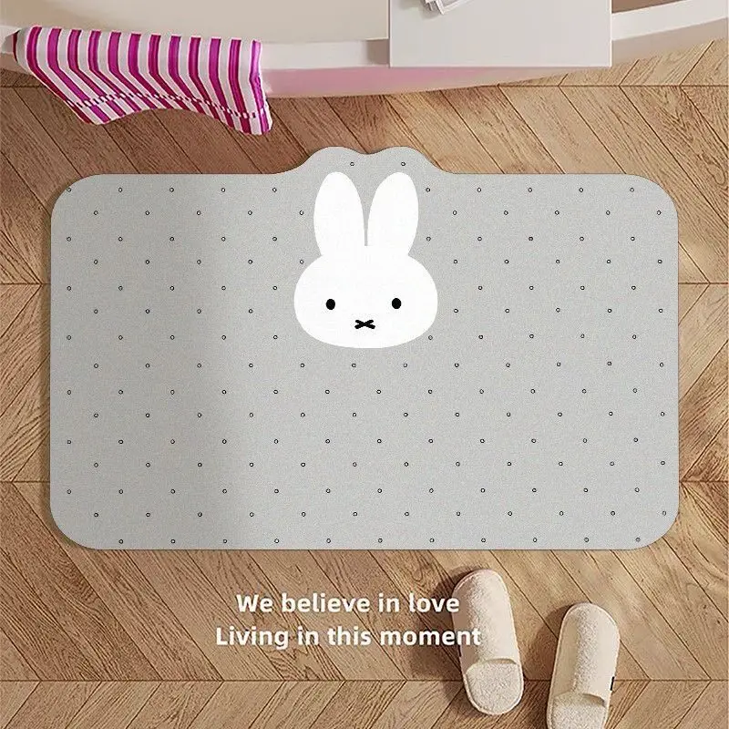 Miffy Diatomit-Badematte im koreanischen Stil, rutschfest, saugfähig, Fußmatte, Miffy Polka Dot Badezimmerteppich für mehr Sicherheit zu Hause