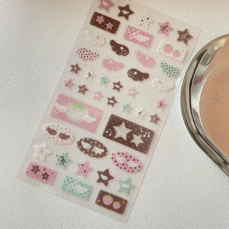 New Cute Musical Note Strawberry Glitter Sticker for Phone Camera Luggage Journal Sticker Kawaii Decoration Sticker Gift