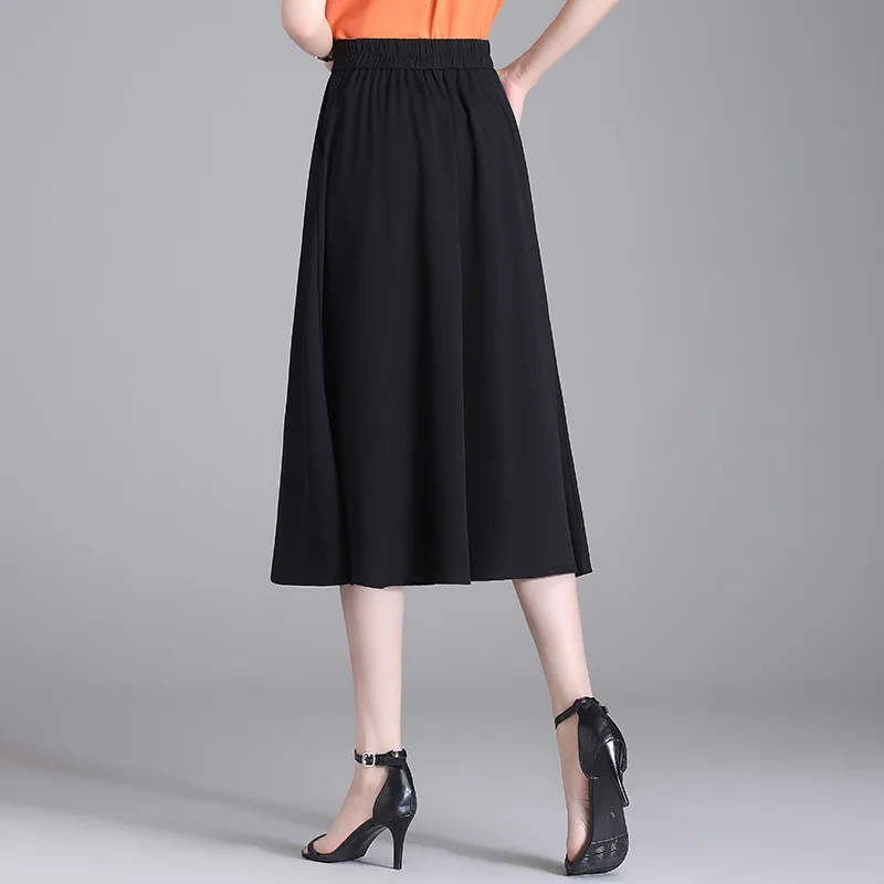 High-waist New Elastic Waist Women's Dress 2025 Summer Fashion A-shaped Bag Buttock Slimming Professional Skirt Black M-5XL