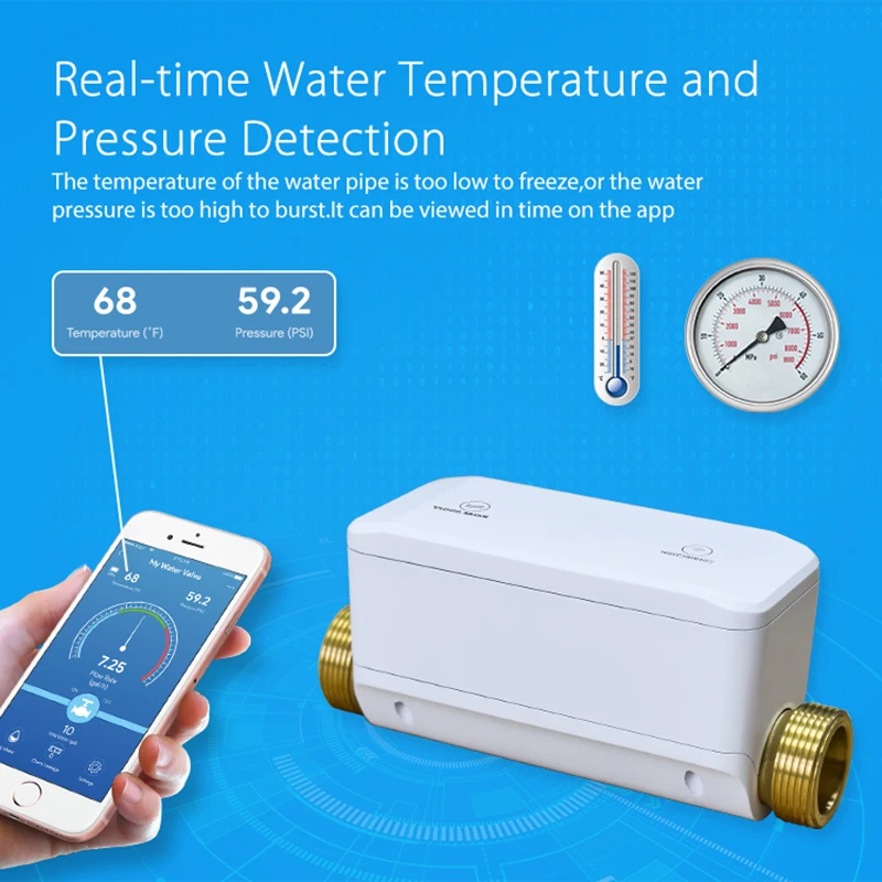 Waterproof Tuya Smartlife Wireless WiFi Ble Water Flow Monitor and Water Shutoff in 3/4 inch Smart Ultrasonic Water Meter