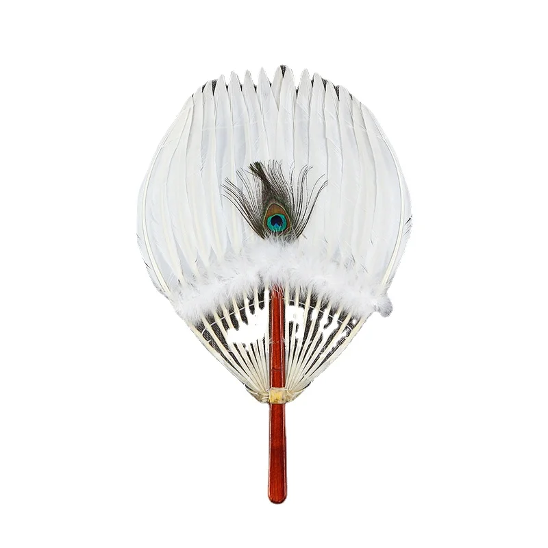 Feather Fan Handmade Ancient Style Craft Fan Zhuge Liang Feature Fan Chinese Style Integrated Lens Folding Fan