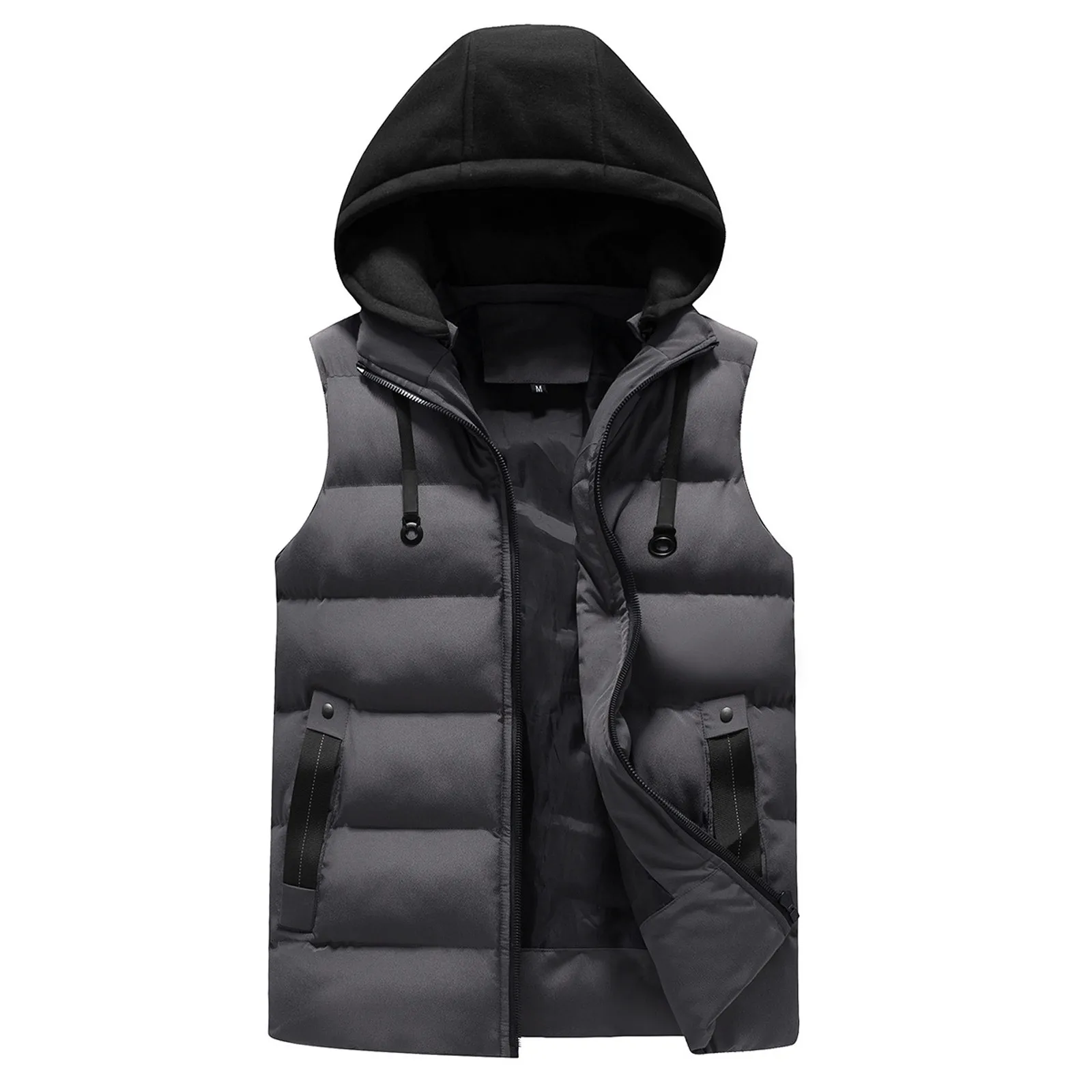 Men Women Autumn And Winter Fashion Casual Down Jacket Solid Zipper Hooded Collar Pocket Plaid Sleeveless Cotton Padded Vest Top