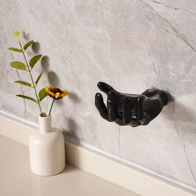 3D Resin Hand Shape Wall Hook Self Adhesive No Drill Decorative Wall Hanger for Hat Bag Headphones Home Art Wall Decor Holder
