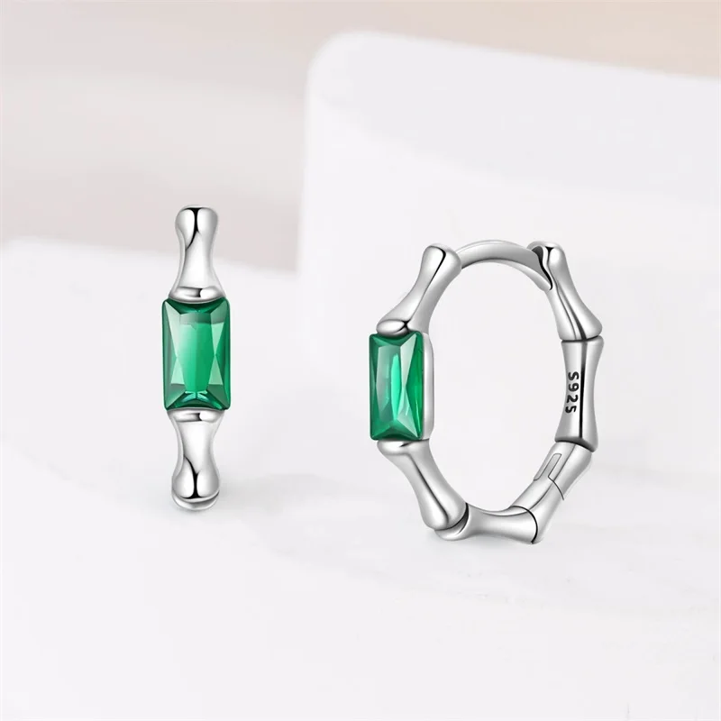 New 925 Sterling Silver Earrings Green Serpentine Snake Gem Bamboo Joint Hoop Earring For Woman Classic Party Jewelry Lucky Gift