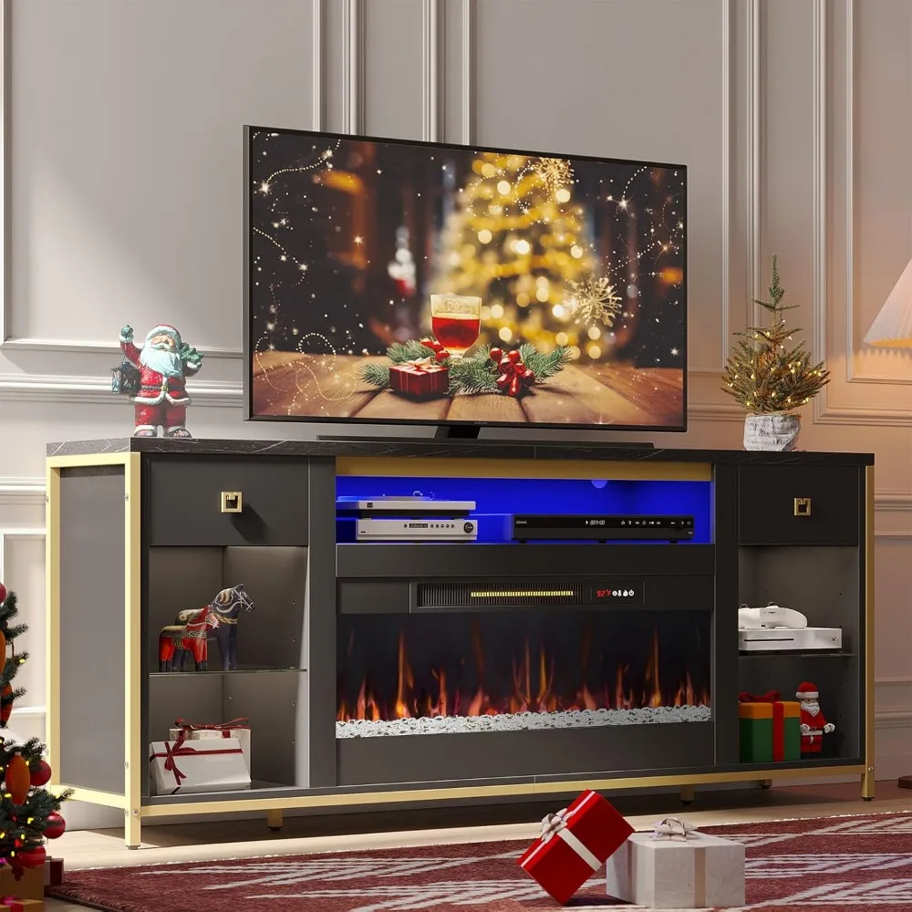 Fireplace TV Stand, 70 Inch TV Stand with 36 Inch Big Fireplace for TVs Up to 80