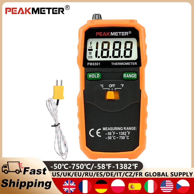 

Контактный термометр PEAKMETER PM6501, цифровой термопара, тестер температуры-50 ~ 750 градусов Цельсия, высокоточный термометр, инструменты