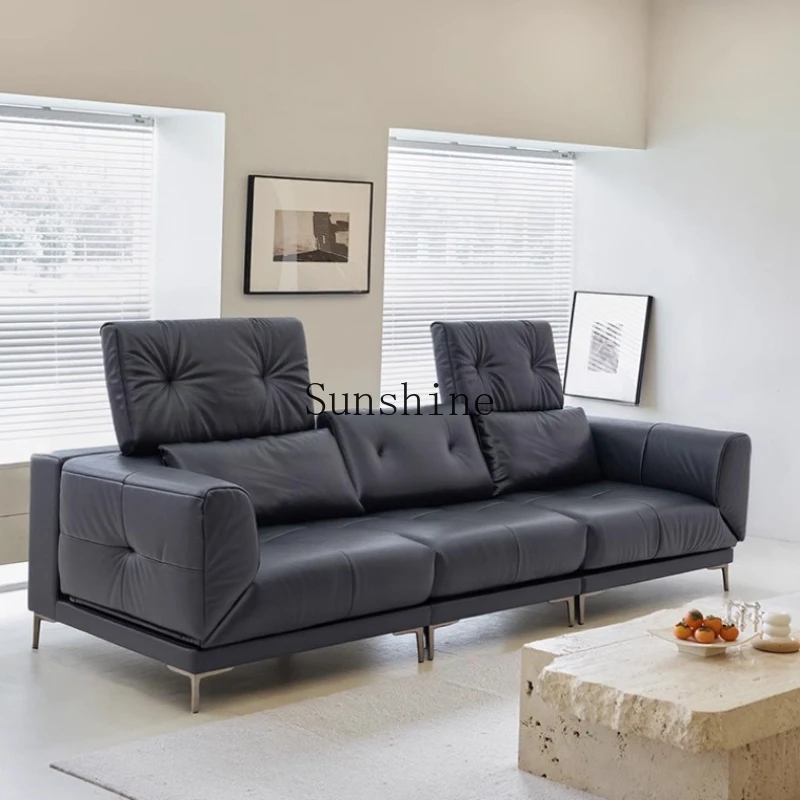 Italian minimalist, black semi-green leather multi-functional, villa living room light luxury, sofa