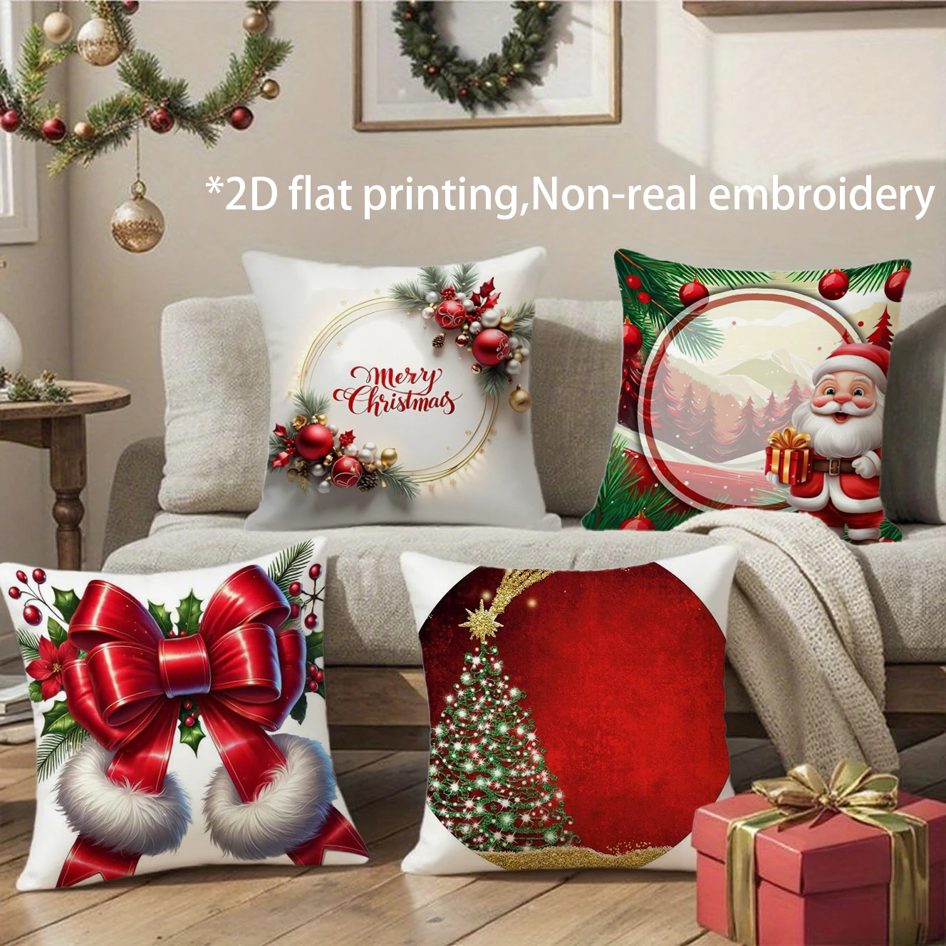 Christmas Holiday Throw Pillow Covers Pattern Cushion Cover Suitable for Sofa Bedroom Car Pillow Cover