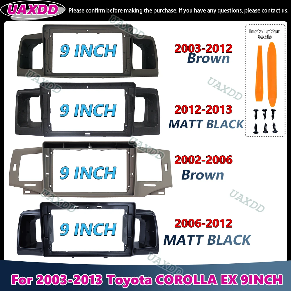 For 2002-2013 Toyota Corolla 9 Inch DVD Android Stereo Frame Panel Fascia Dashboard Audio Player Screen Cables Navigation Harnes