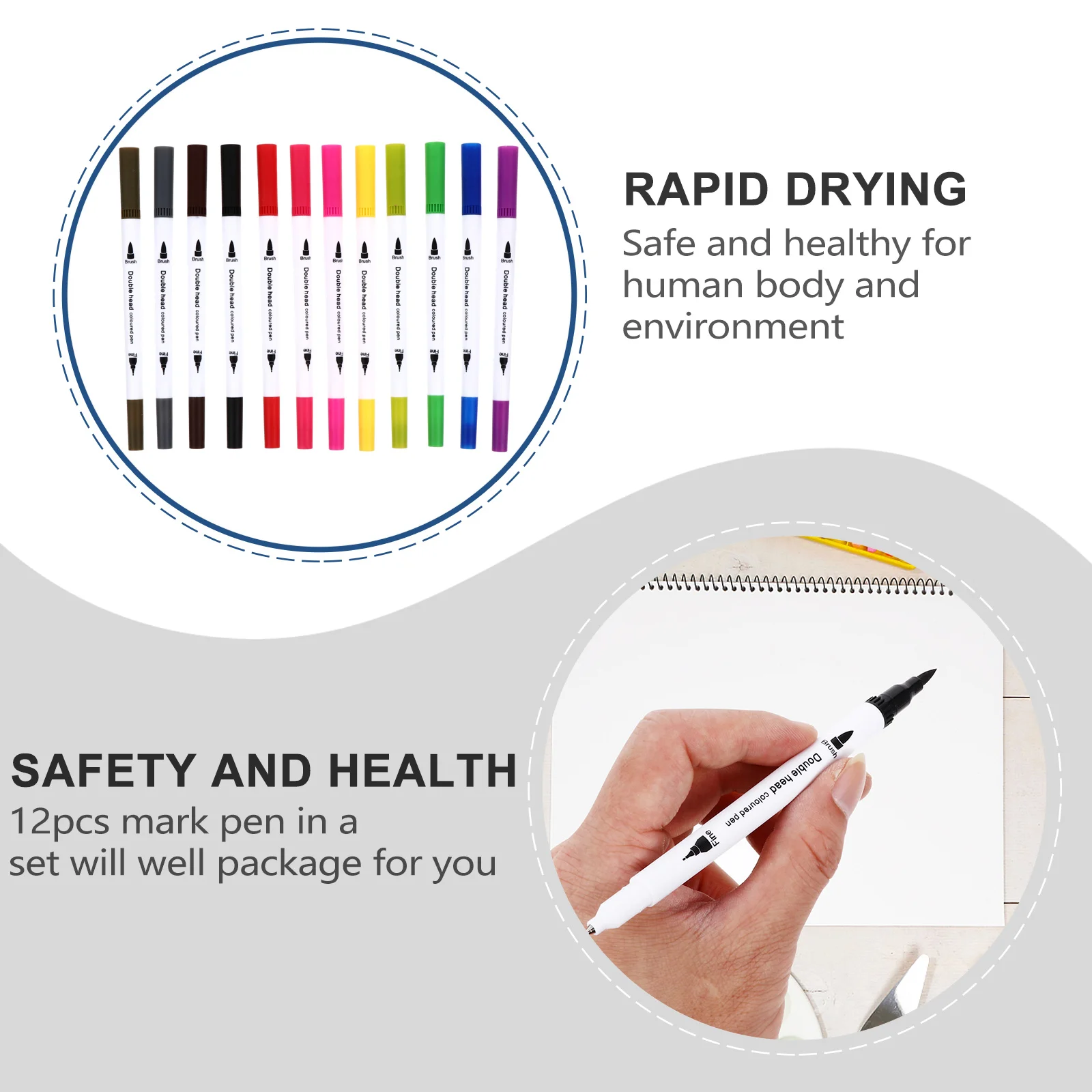

Mark Pen Set 12 Colors Water-Based Drawing Pens For Art Coloring Sketching Painting Marker Art Colored Pen Double Head