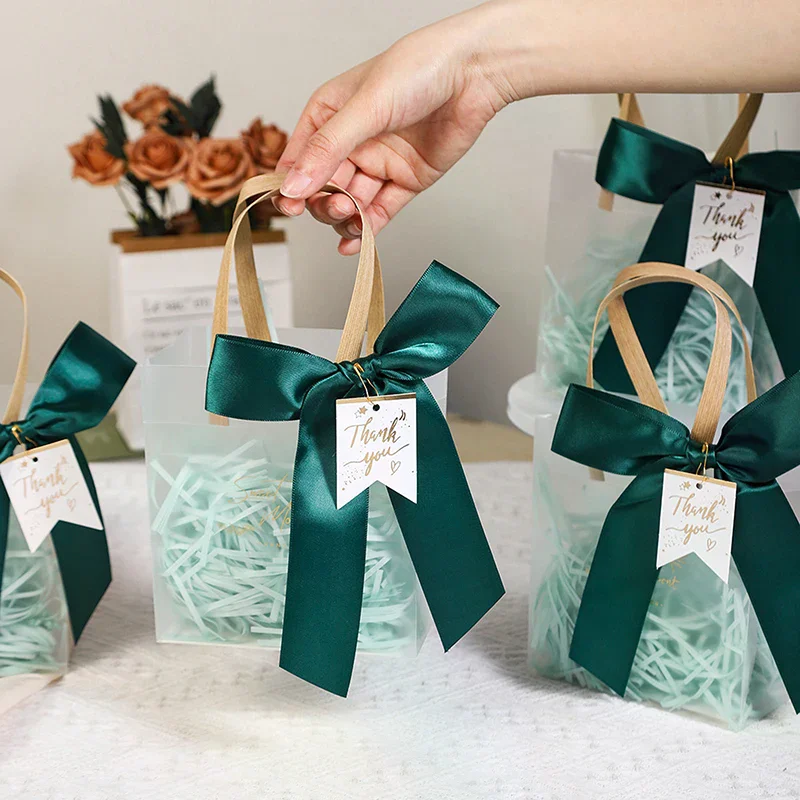 

10pcs Clear PVC Gift Bag With Pink Ribbon Plastic Tote Bag Gift Wrap Bag For Wrapping Holiday Gifts Shopping Birthday Supplies