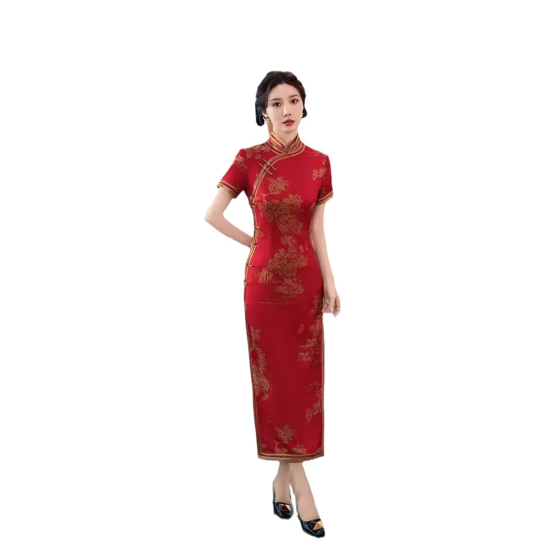 

Cheongsam Elegant Catwalk Women's New Year Toast Dress Evening Wedding Wear Jacquard