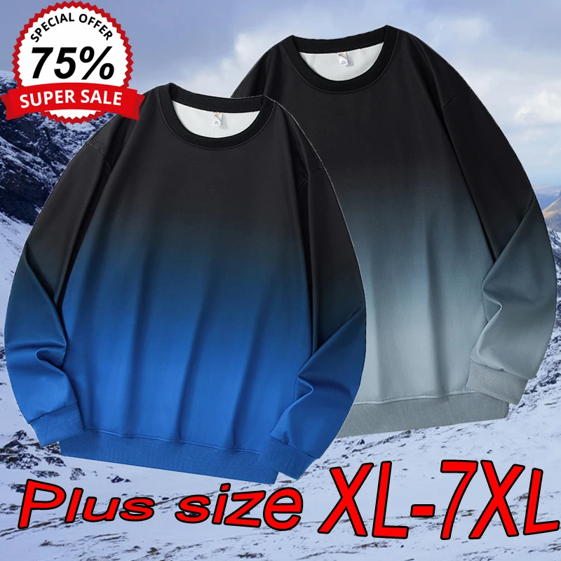 XL-7XL Large Size Men's Sweatshirts Autumn and Winter Classic Gradient Loose Round Neck Design Casual Youth Handsome Pullovers