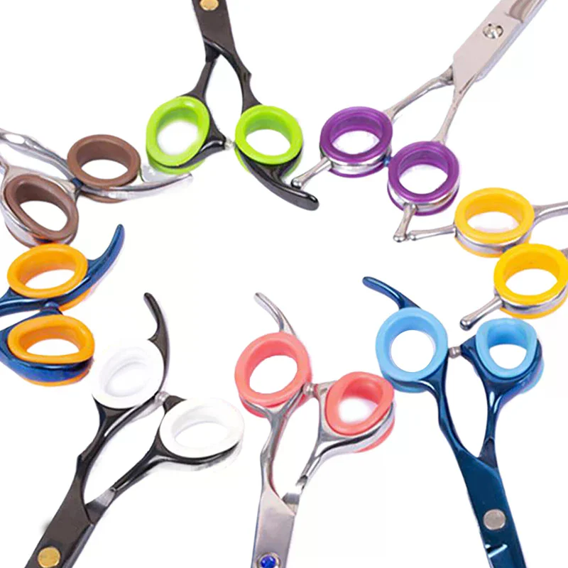 5Pcs Barber Hair Shears Grooming Scissor Protector Cutting Curved Thinning Shears Finger Ring Grip Inserts Ring For Salon Barber