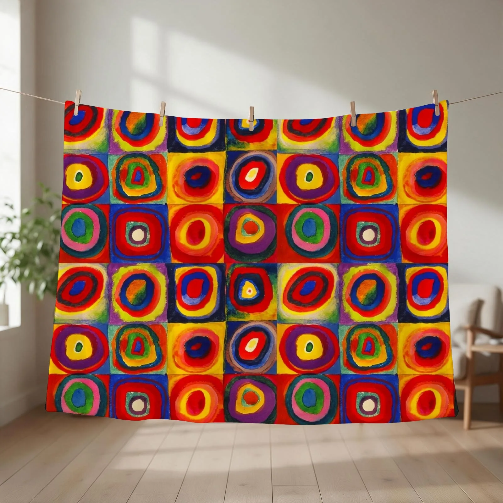 Kandinsky Color Study Squares With Concentric Circles Throw Blanket couch cozy soft plush fuzzy picnic outdoor blanket