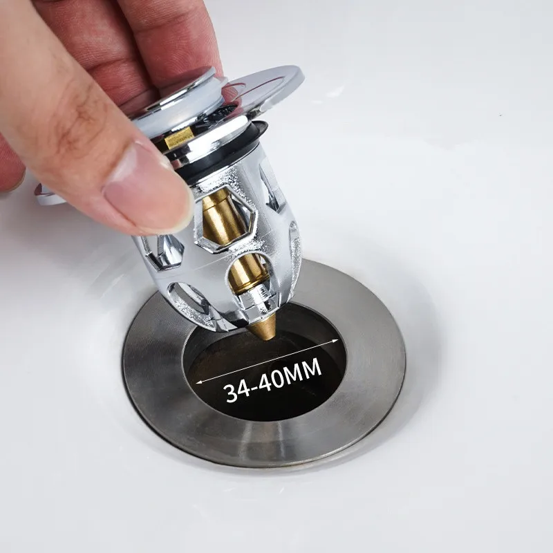 Universal Bathroom Sink Stopper with Hair Catcher for 34-40mm Drain Hole Pop Up Sink Plug Basin Drain Strainer Spring Core