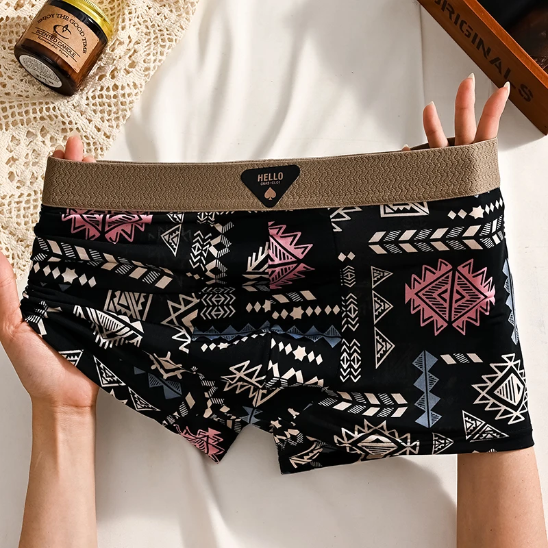 1pcs Men's Underwear Ice Silk Boxer Shorts Plus Size 6XL Underpants Breathable Sexy Slim Panties Print Lingerie Wholesale 5803