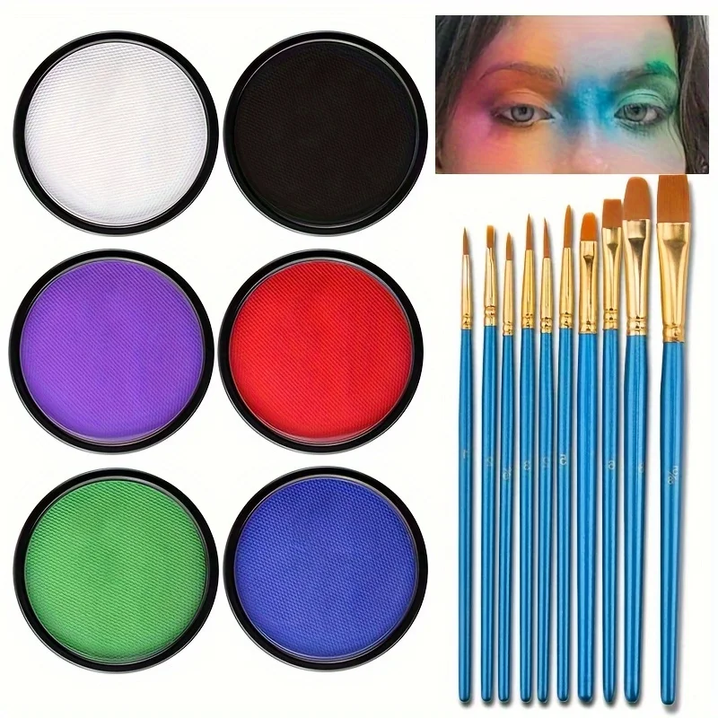 

7pcs 30G Water-Based Face Body Paint Set Kit with Brushes Paste Form Mixed Color System for Halloween Christmas Masquerade Party