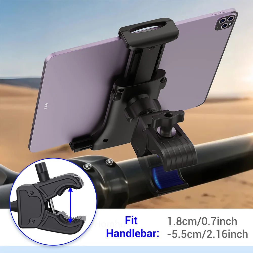 Universal Bike Motorcycle Stroller Gym Equipment Tablet Phone Mount Adjustable Holder for 4-12.9 Inch Devices Secure Grip Dock