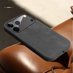 Business Black Magnetic Attraction Case for iPhone 15 16 17 Pro Max Air 16 Plus Imported High-end Suede Metal Lens Ring Cover