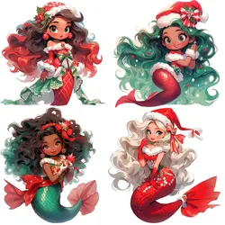 Mermaid Princess Iron-On Transfer For Clothing DIY T-Shirt Thermal Stickers Merry Christmas Patches Applique