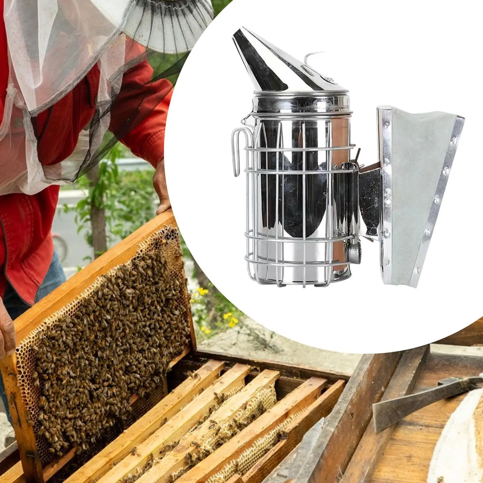

Bee Hive Smoker with Heat Shield Fogging Machine Sturdy Sprayer Avoid Sting Apiculture Stainless Steel Beekeeping Supplies