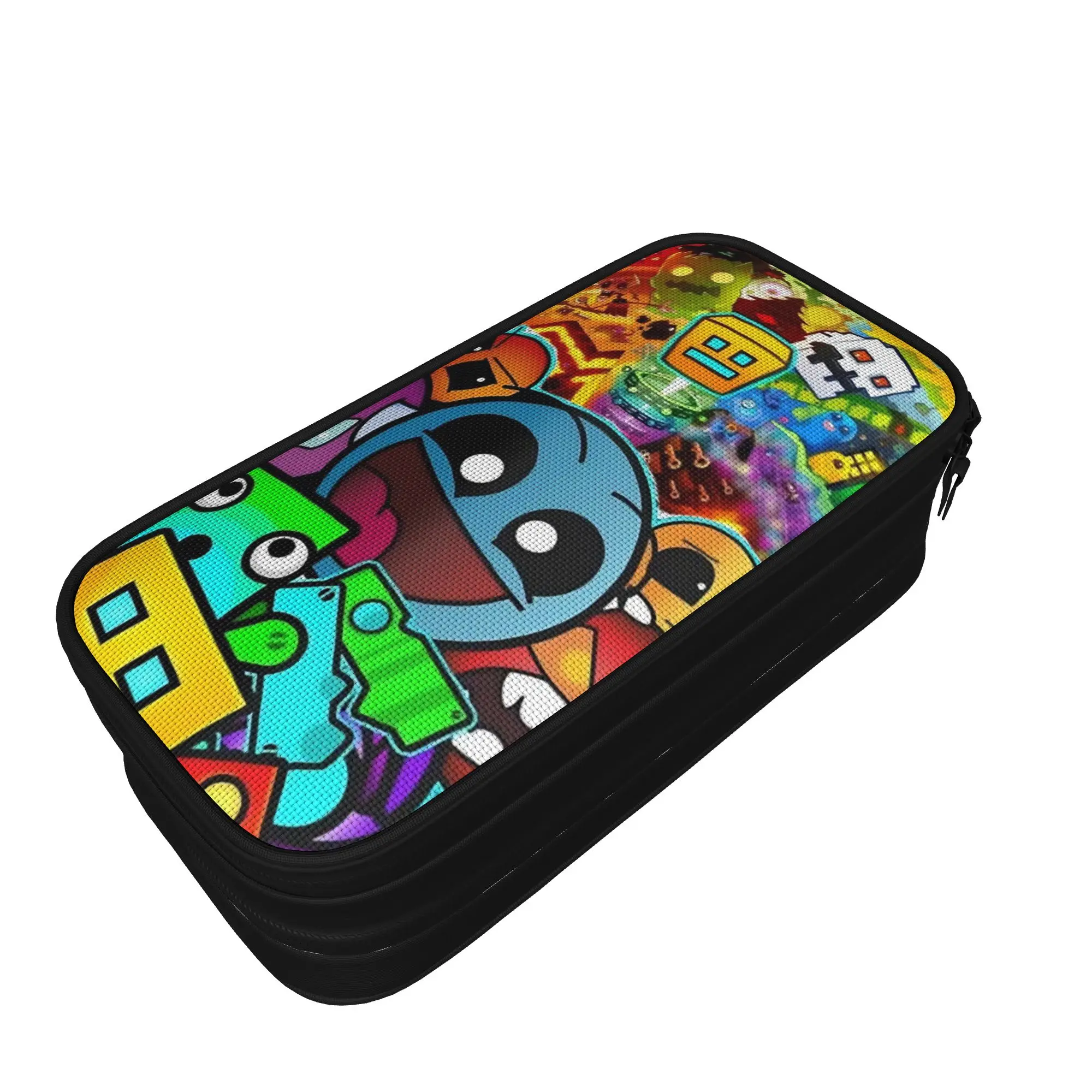 Geometry Icon Face Dashes Game Pencil Cases Lovely Cartoon Pen Holder Bag Student Big School Zipper Pencil Box Stationery