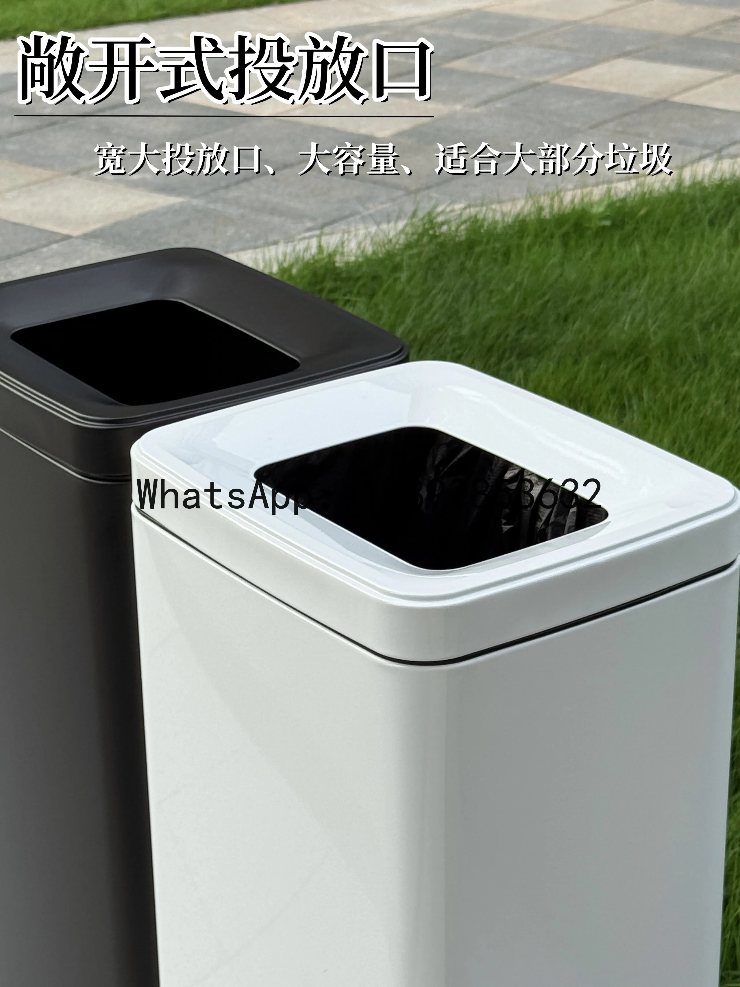 Hys stainless steel trash can - large capacity, square, open-top, direct-deposit - ideal for office buildings and restroom use