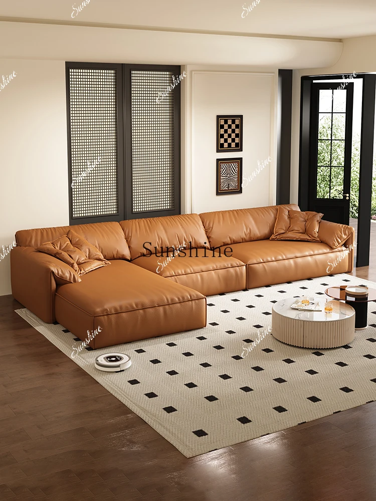 Italian minimalist sofa living room with three seats in Napa leather