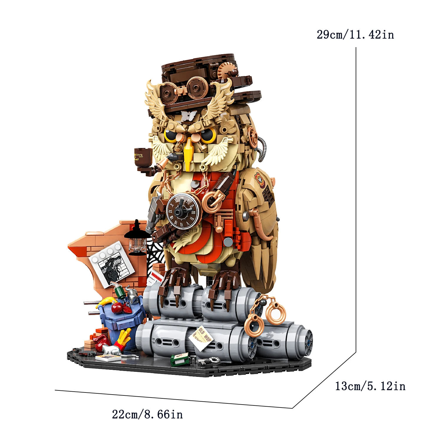 Bloques de construcción de búho de Detective Punk, adornos creativos, decoración del hogar, modelo animal mágico, juguete de ensamblaje, regalo de cumpleaños para niños