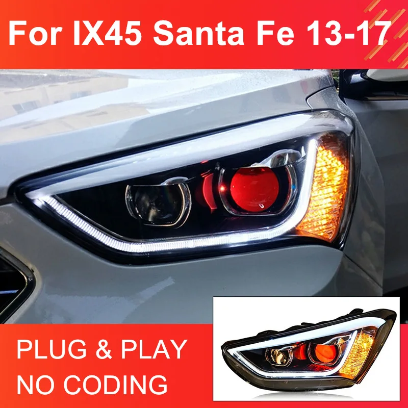 

1 Pair LED Headlight Assembly for Hyundai IX45 Santa Fe 2013-2017 Headlight Plug and Play with LED DRL Projector Lens Head Lamps