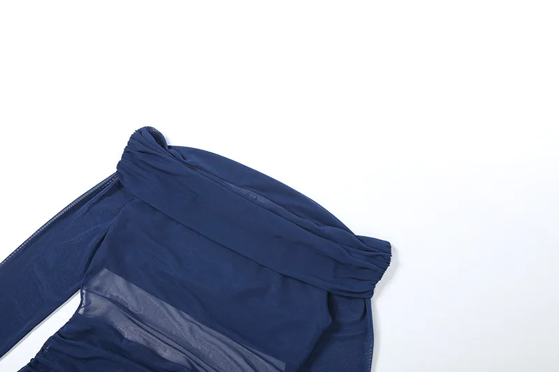 Ruched See Through Mesh Slim Flare Jumpsuits Women Sexy Slash Neck Off Shoulder Long Sleeve Backless Booty Lifting Club Overalls