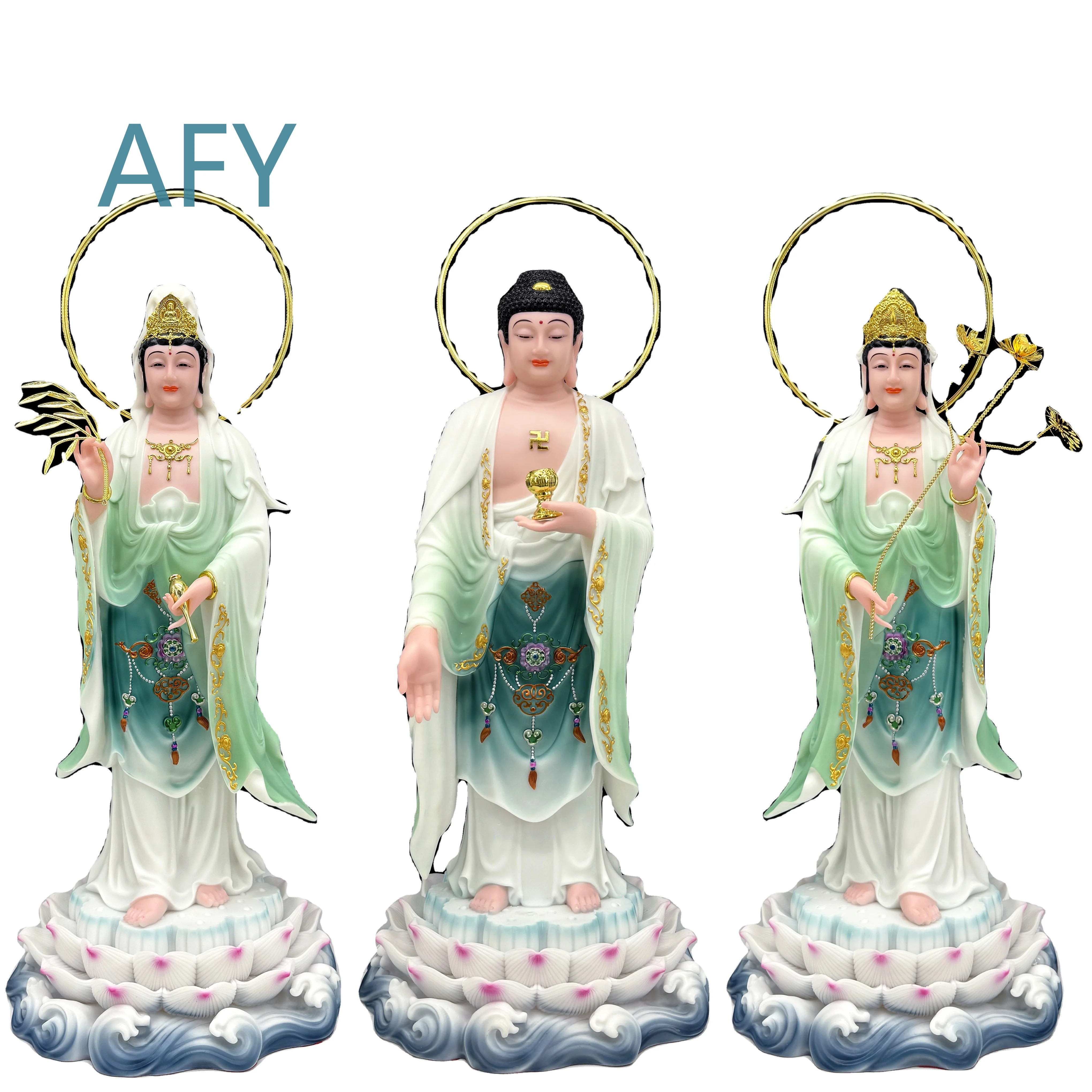 Chinese White Jade Western Three Saints Buddha Statue for Amitabha Guanyin Shakyamuni Ornament Buddhist Home Decor Spiritual