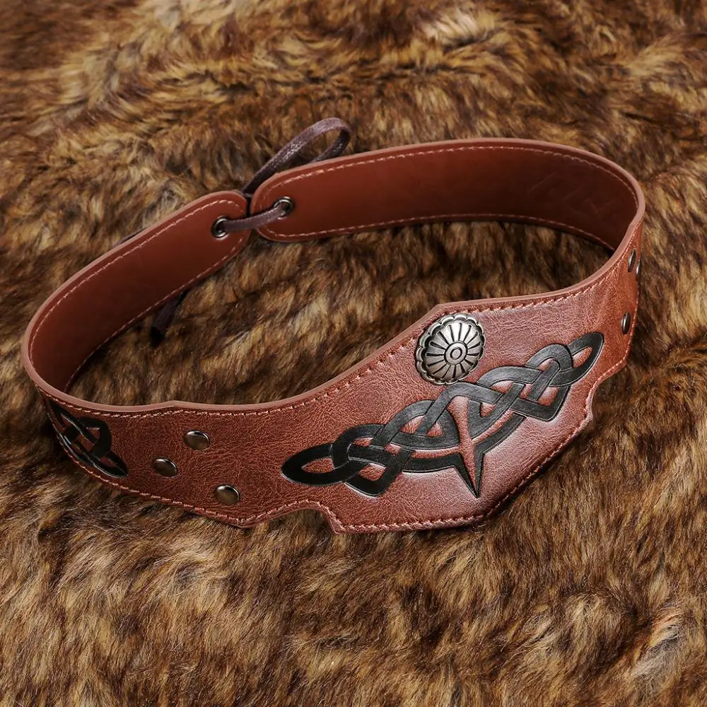 Viking Embossed Leather Headband Medieval Renaissance Crown Costume Accessories for Pagoda Keywords Steampunk Cos Pu Leather