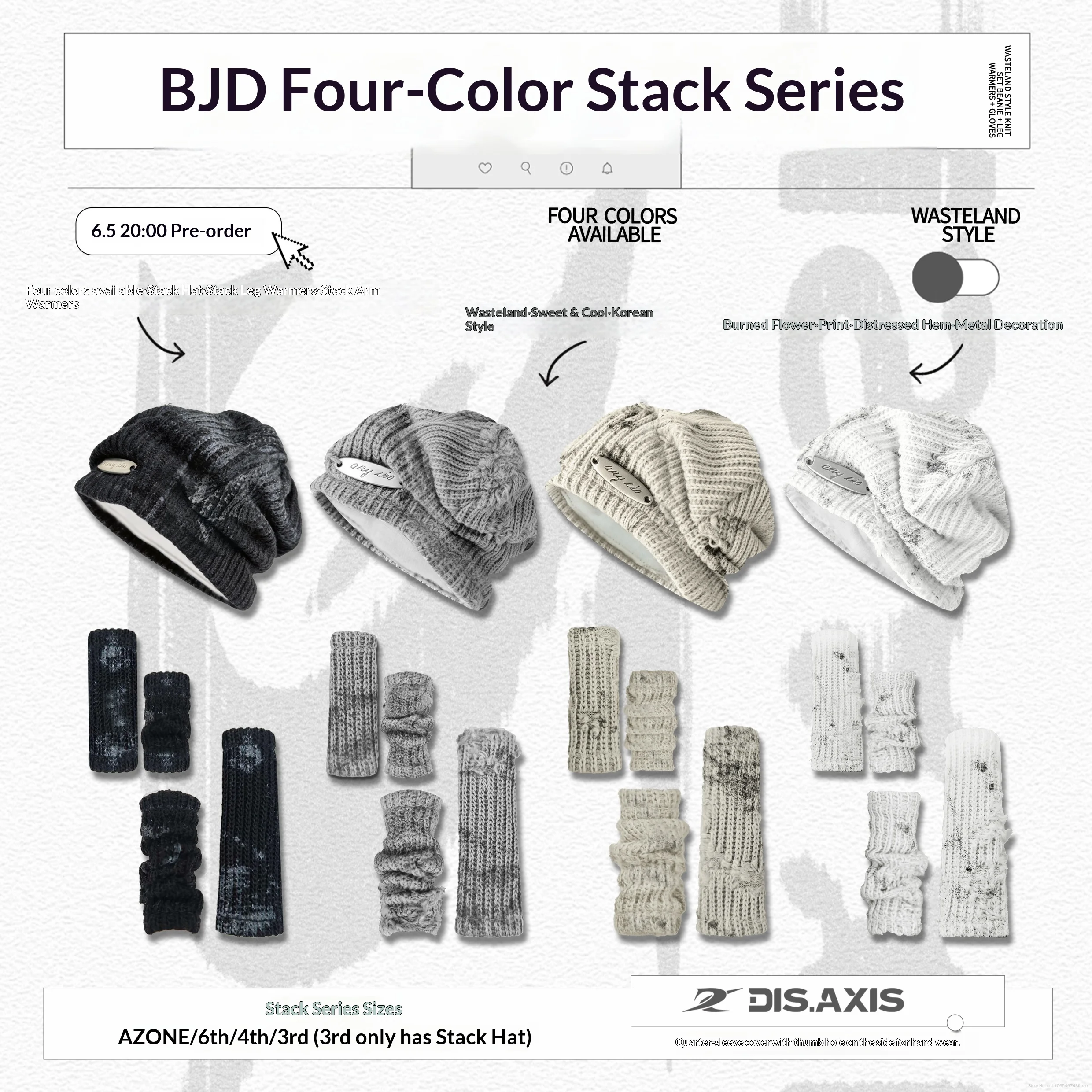 1/6 1/4 Multi‑Size Bjd Slouchy Beanie Hat Leg Warmers Arm Cuffs Knitted Doll Accessories Fit For Azone 1/6 1/4 Bjd Doll Body
