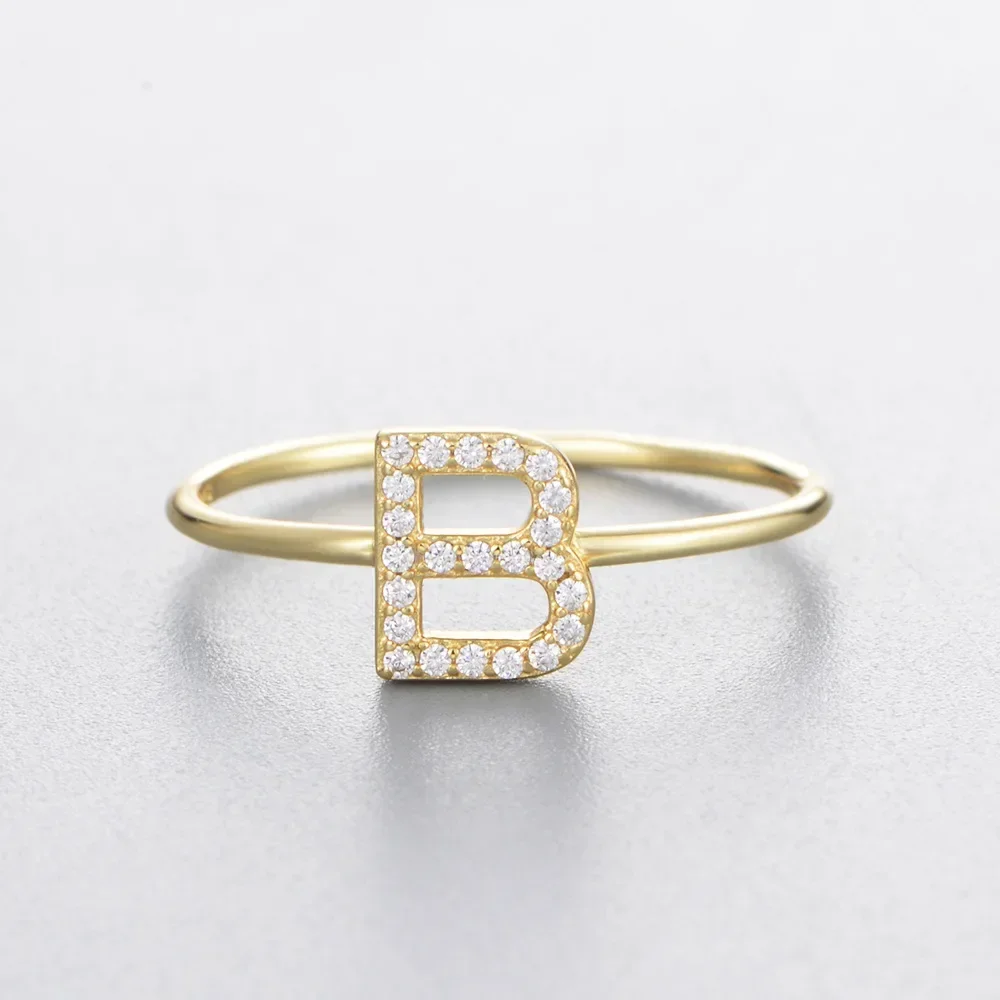 Fashion 925 Sterling Silver Zircon Initial Letter Rings for Women Gold Ring A-Z Letters Finger Ring Couple Wedding Jewelry