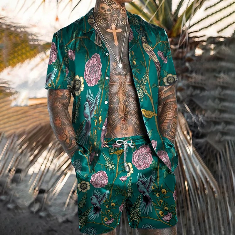 Hawaiian Style Men's Two-piece Shirt Summer Beach Quick Drying Set Casual Outdoor Short Sleeved Men's Clothing Fashion Men's Top