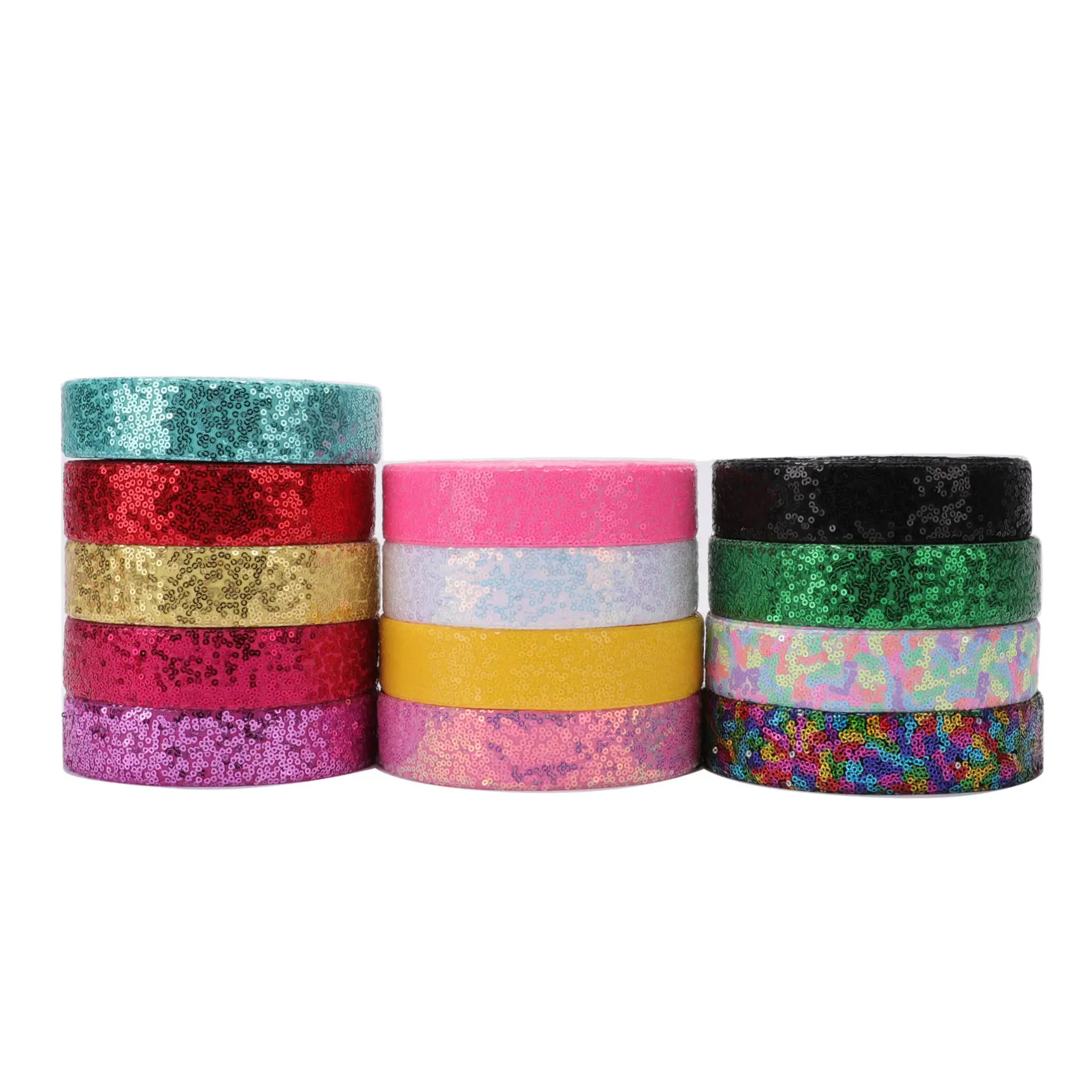 HSDRIBBON Listones 1-1/2inch 38mm  multicolor Sequin Scribble Sequin Ribbon 25Yards/Roll