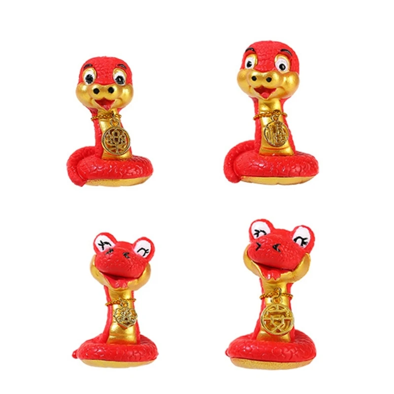 

4Pieces Chinese Zodiacs Year of the Snake Resins Figurines Animal Statues for Home Decors Holiday Cake Toppers Ornaments