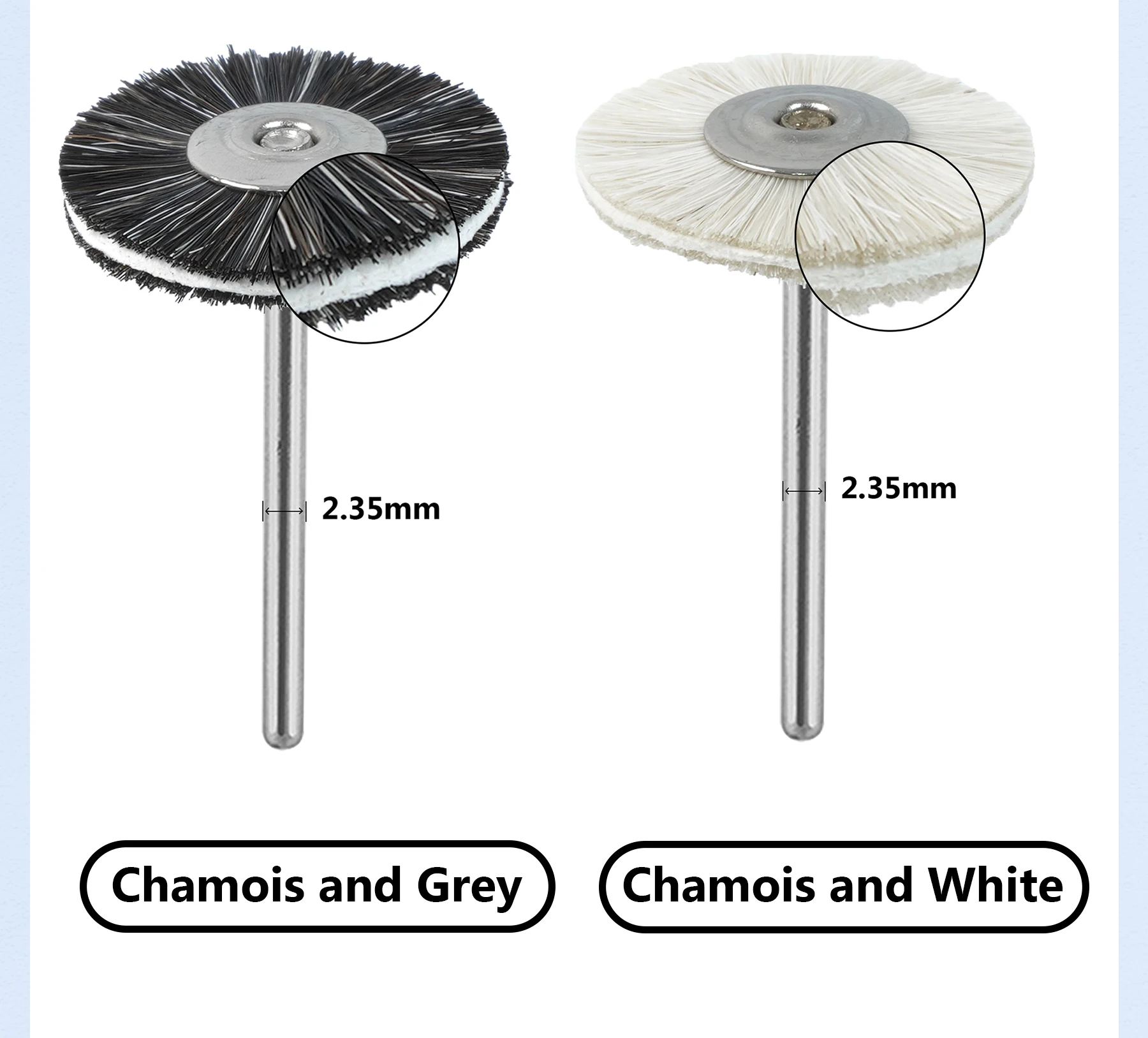 10pcs Dental Polishing Brush High Quality Wheel Chamois Grey White Soft Goat Hair Rotary Tools Low Speed 2.35mm HP Shank