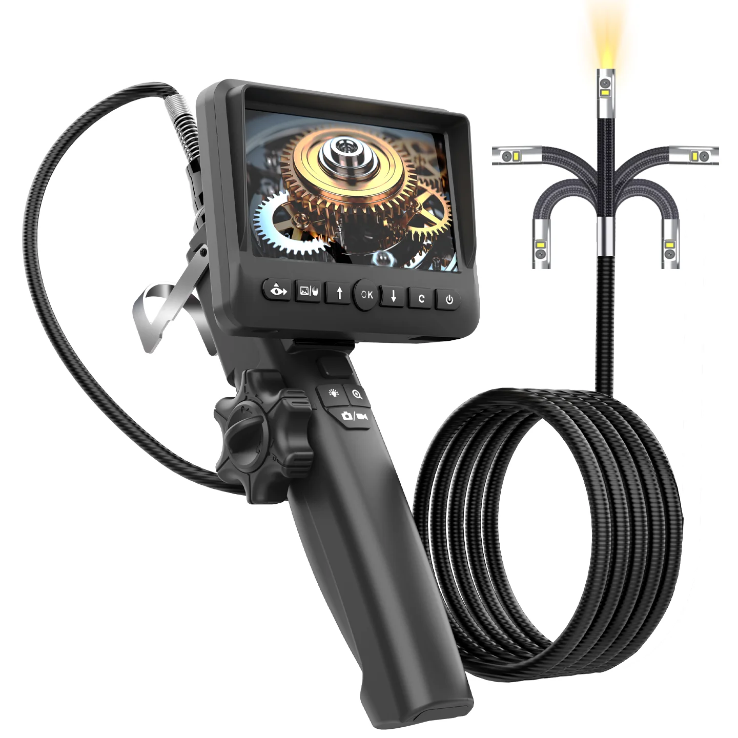 Sewer Pipes Endoscope Analog Camera 360° 1080P Handheld Industrial Borescope 2-way Inspection Camera with 5 Inches Color Monitor